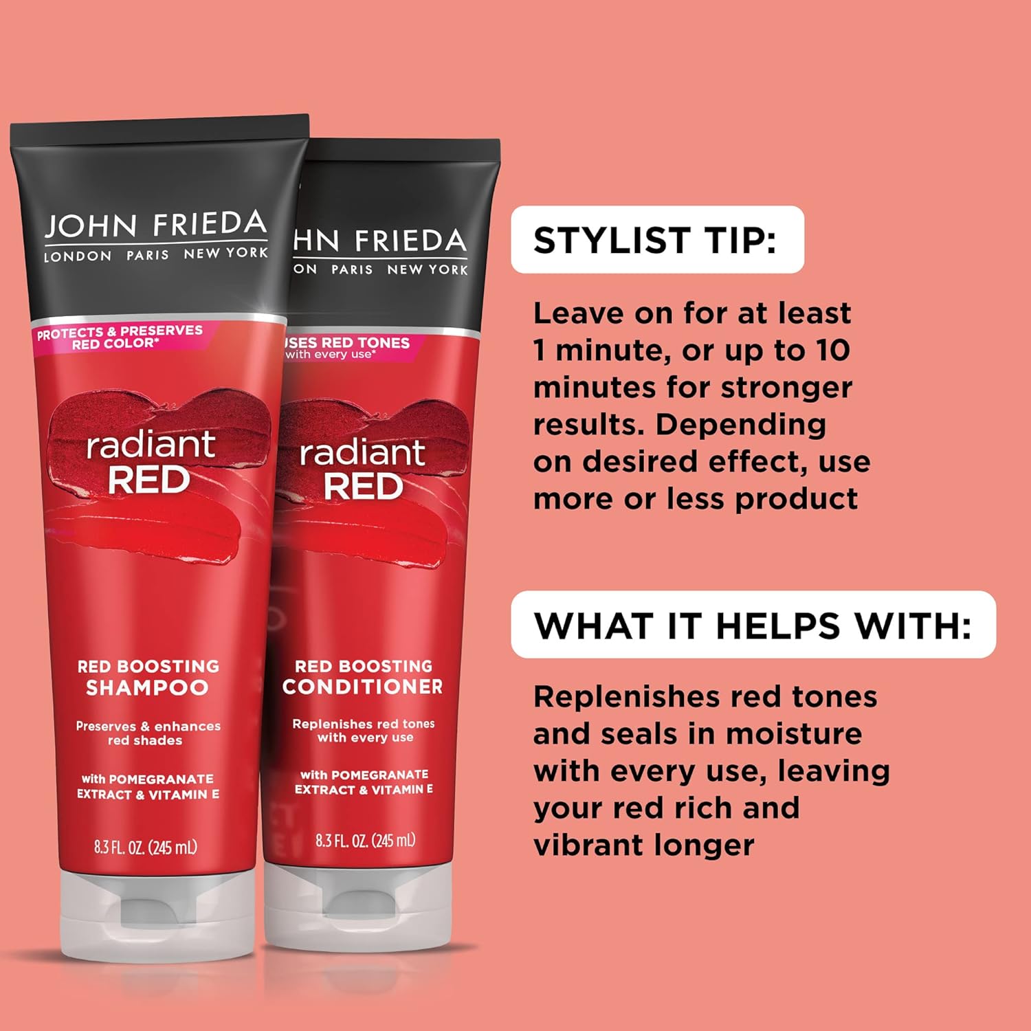 John Frieda Radiant Red Shampoo & Conditioner Bundle, Enhancing Shampoo & Conditioner, Helps Enhance Shades, with Pomegranate and Vitamin E